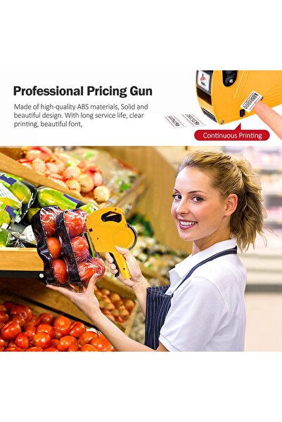 Generic Manual quoting machine with 8 number digits, 10 label rolls, and 2 spare ink cartridges.