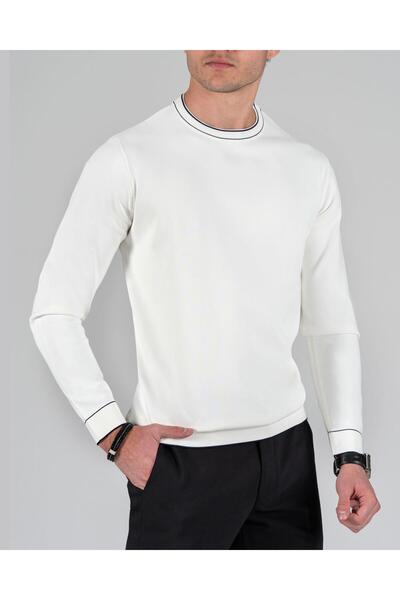 TerziAdemAltun Italian Style S Slim Fit Crew Neck Knitwear Sweater White T14502