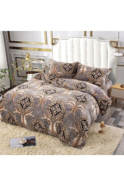 OEM Bed linen, Cocolino, 2 persons, 4 pieces, with elastic, brown, with pattern, CC490