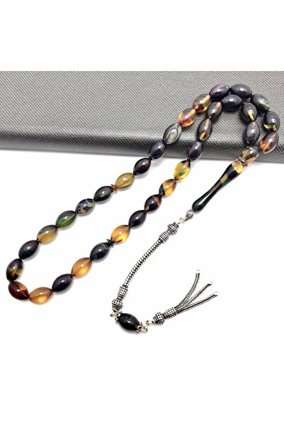 KANUNİ TESBİH سبحة من العنبر الفضي المطاطي ذو اللون الفضي