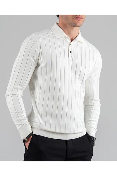 TerziAdemAltun Italian Style S Slim Fit Polo Neck Knitwear Sweater White T14489