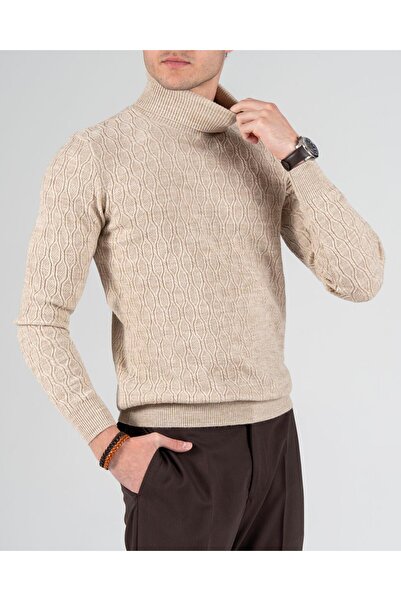 TerziAdemAltun Italian Style S Slim Fit Turtleneck Knitwear Men's Sweater Beige T13251