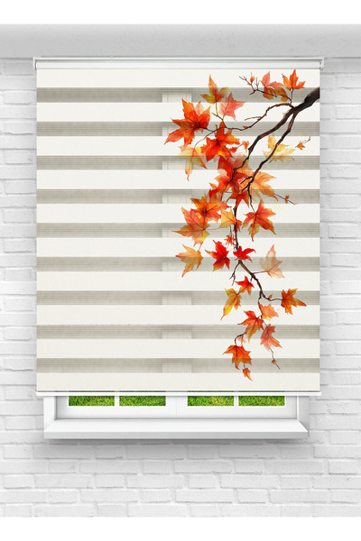 vanilyahome Sonbahar Akçaağaç Yaprağı Desenli Dijital Baskılı Zebra Stor Perde