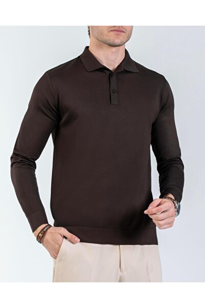 TerziAdemAltun Italian Style S Slim Fit Polo Neck Knitwear Sweater Brown T14519