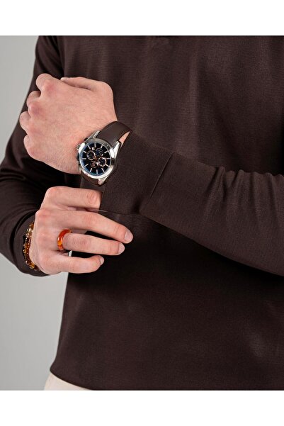 TerziAdemAltun Italian Style S Slim Fit Zipper Polo Neck Knitwear Sweater Brown T14512