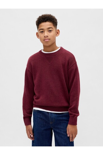 GAP Erkek Çocuk Bordo Relaxed Bisiklet Yaka Kazak