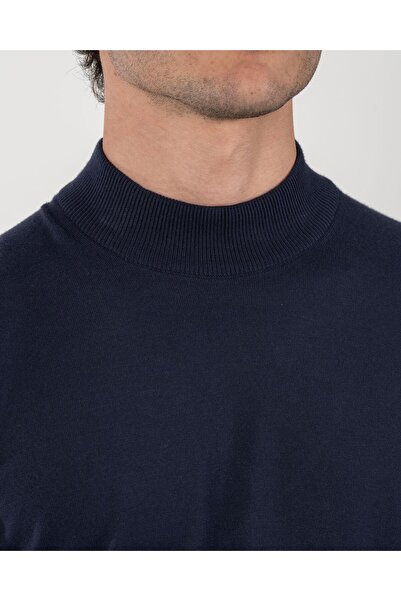 TerziAdemAltun Italian Style S Slim Fit Men's Half Turtleneck Knitwear Sweater Navy Blue T14875