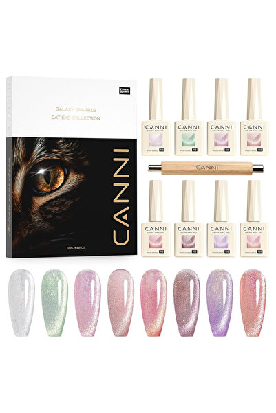 Canni 8 Renk Cat Eye Kedi Gözü Uv Led Kalıcı Oje + Çift Taraflı Magnet 13031BK