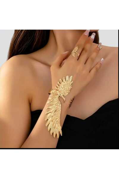 donna e milano Donna Gold Color Adjustable Bracelet Ring Set