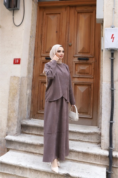 NİSUM MODA Shoulder Pleated Silk Suede Dress