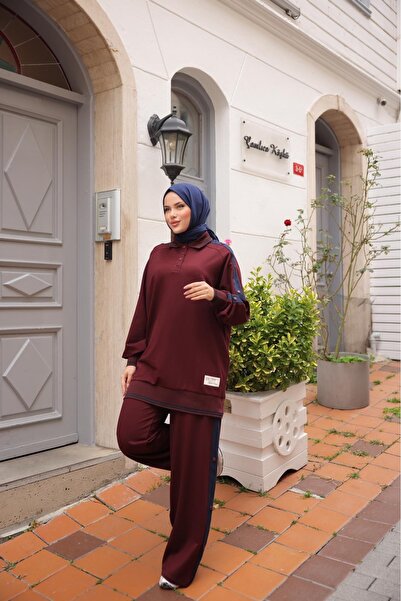 Wovi Moda Women's Hijab Tracksuit Set Double Suit Zippered Collar