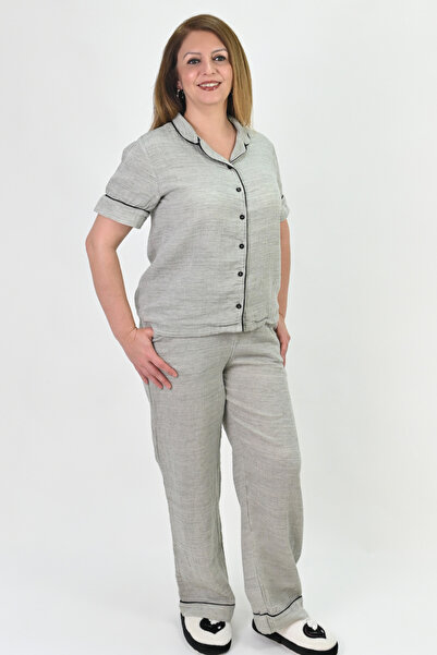 Schlange Set de pijamale pentru femei, cu guler tip cămașă, croială lejeră