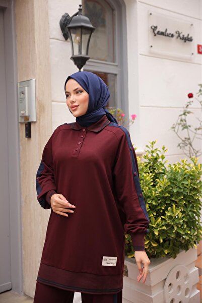 Wovi Moda Women's Hijab Tracksuit Set Double Suit Zippered Collar