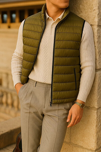 comstar Men's Winter Comfort Sleeveless Lined Khaki Puffer Vest