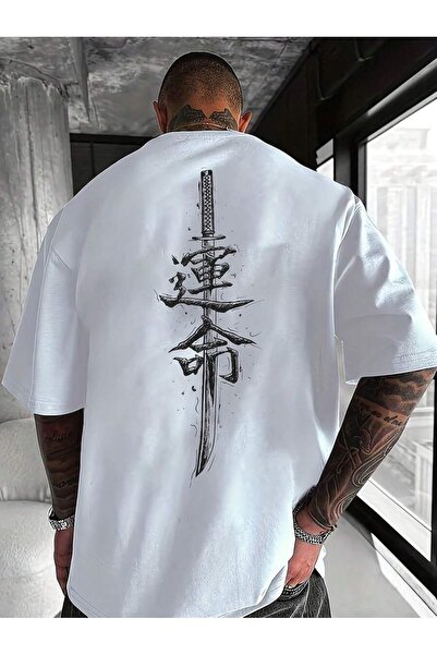 OVER HEAD Men's Samurai Printed Oversized , Crew Neck, Short Sleeve T-Shirt