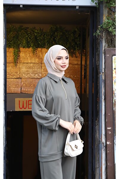 NİSUM MODA Modal Suit with Half Zipper Pocket