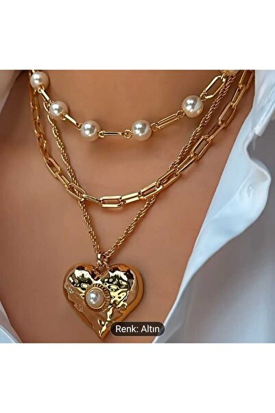 donna e milano قلادة الحب من دونا مرصعة باللؤلؤ باللون الذهبي