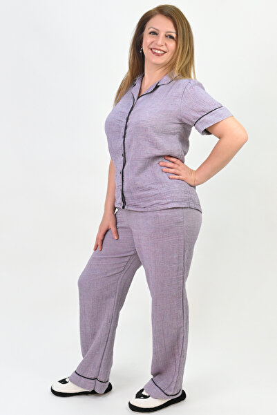 Schlange Set de pijamale pentru femei, cu guler tip cămașă, croială lejeră