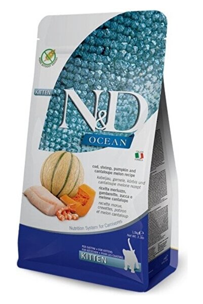 N&D Ocean Morina Balıklı Bal Kabaklı Karidesli ve Kavunlu Tahılsız Yavru Kedi...