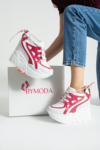Bymoda New Season White Pink Hidden Heel Sneakers Total Height 10 cm