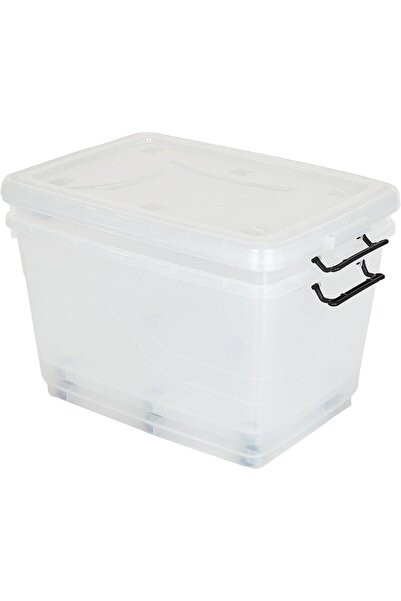 Cosmoplast Transparent Plastic Storage Box 82L with Wheels and Lockable Lid - 2-Piece Set