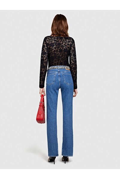 Sisley Slim Fit High Waist Leg Slit Denim Pants Women's Black T-Shirt - 323A4Qwrle02S