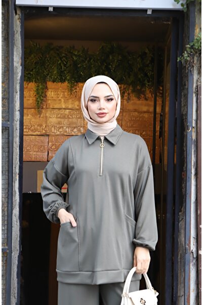 NİSUM MODA Modal Suit with Half Zipper Pocket