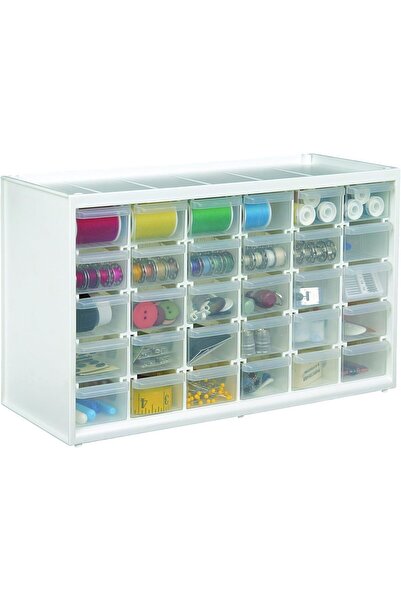 ArtBin Storage Drawer Cabinet, Wall-Mountable, 30 Drawers, Clear/White, 6830PC