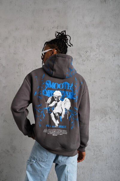 Genel Markalar Erkek Yıldırım Baskılı Kapşonlu Sweatshirt - Gri