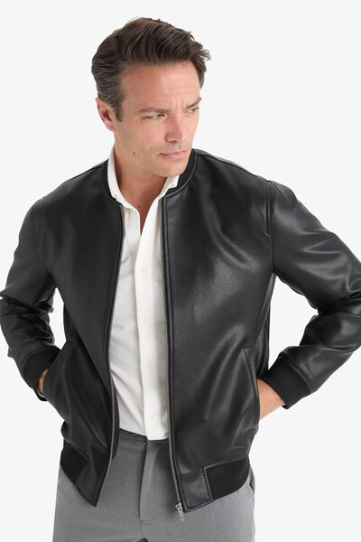 DeFacto Μαύρο Ανδρικό Δερμάτινο Μπουφάν Y5367AZ/BK27