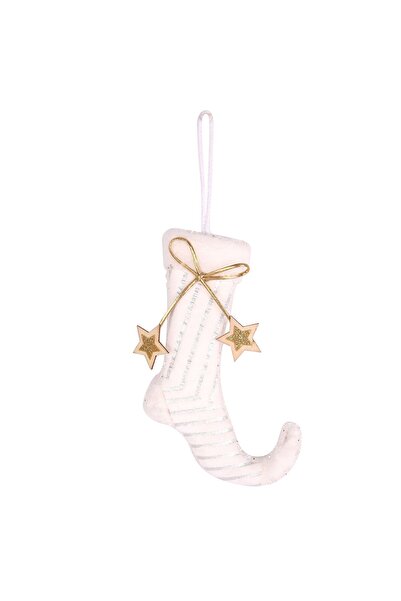 SHOPIENS Christmas decoration stocking, white & silver, SDJ202416W, 10.5x15.5x2 cm