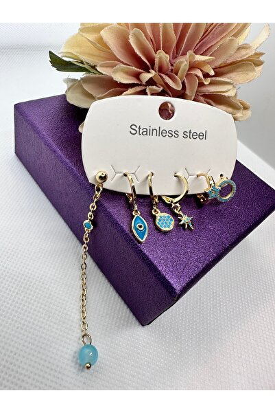 staınless steel Blue Figures with Zircon Stone 6 Piece Steel Earring Set