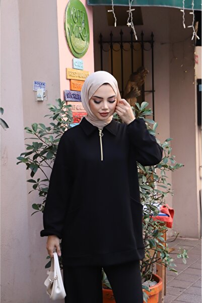 NİSUM MODA Modal Suit with Half Zipper Pocket