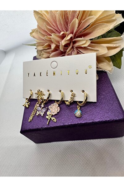 Yakemiyou Ladybug Rose Butterfly 6-Piece Steel Earring Set