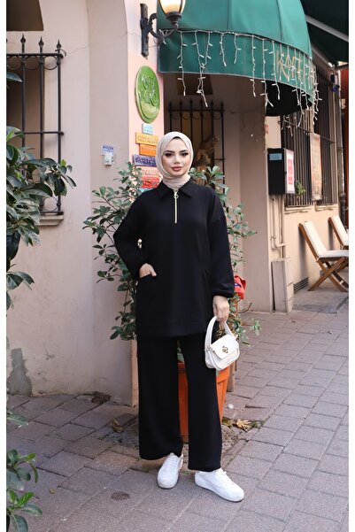 NİSUM MODA Modal Suit with Half Zipper Pocket