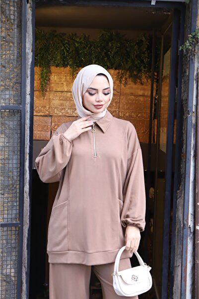 NİSUM MODA Modal Suit with Half Zipper Pocket