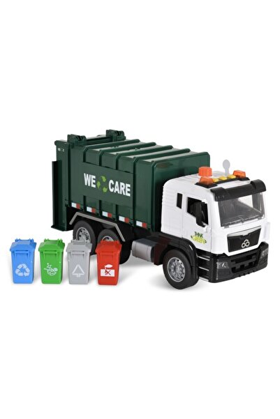 Wenyi Mașină de gunoi jucărie 1:10, cu lumini, sunete și containere reciclare, 3 ani+