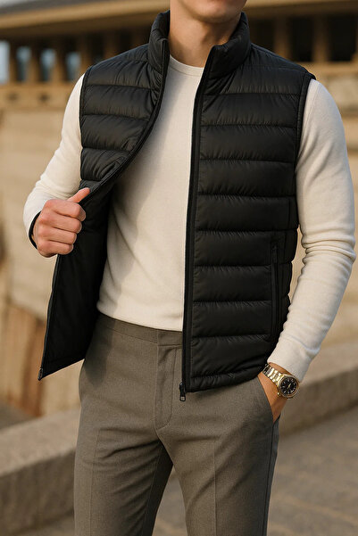 comstar Men's Winter Comfort Sleeveless Lined Black Puffer Vest