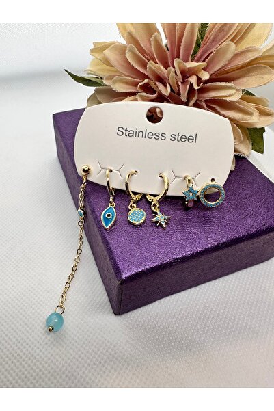 staınless steel Blue Figures with Zircon Stone 6 Piece Steel Earring Set