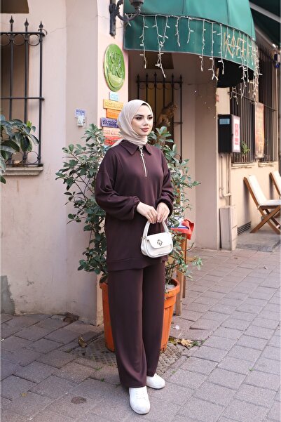 NİSUM MODA Modal Suit with Half Zipper Pocket