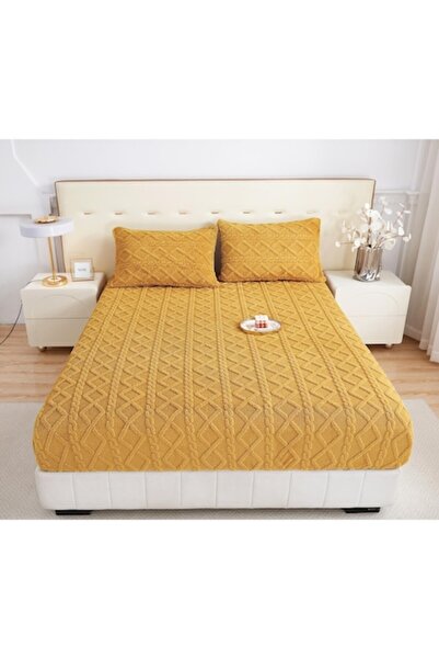 MHR Cocolino bed cover and 2 pillowcases, tricot, plain, 3-piece, 2-person, 180x200 cm, Yellow