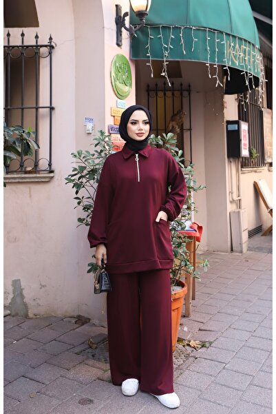 NİSUM MODA Modal Suit with Half Zipper Pocket