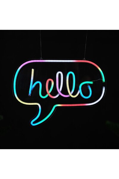 HOFF Decorațiune Hello Neon, 113 LED-uri, RGB, H 31 cm, alimentată prin USB