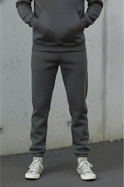 Sizce Moda Ανδρικό σετ φόρμας με κουκούλα από βαμβακερό καπνιστό βαμβάκι με 3 κλωστές με μαλακή υφή και φλις εσωτερικά