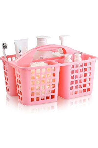 Generic Plastic Shower Caddy with Divided Compartments, Portable Handle - Pink