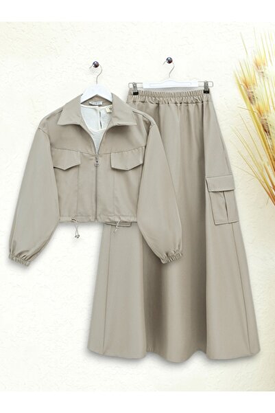 Modamorfo Bonding Suit with Elastic Waist Skirt - Beige