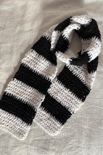 MELUSH Siyah ve Beyaz Renkli REDY Model Örgü Atkı