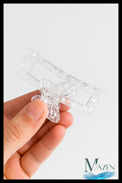 MAZEN Butterfly Detailed Latch Buckle |   7 cm |   Women's Hair Accessory |   Stained Design