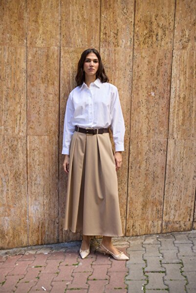 Genel Markalar Kemerli Pileli Poliviskon Maxi Etek