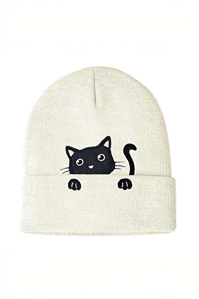 Karakedi Black Cat Cream Unisex Beanie